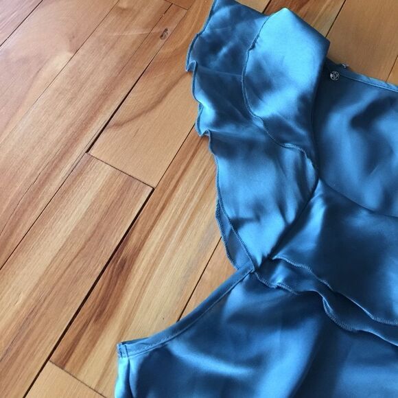 Kenar satiny teal ruffle neckline top, large - Picture 4 of 4